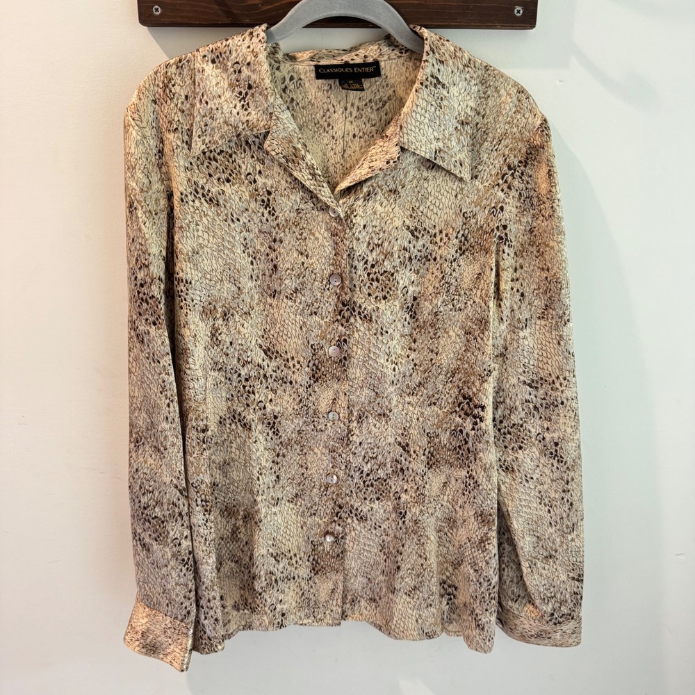 Classiques Entier Womens 100% Silk Snakeskin Print Button Down Blouse Medium